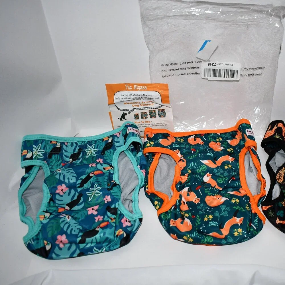 Fuz Bigaza Premium Washable Female Dog Diapers 3 pack-Animal Print -Size: XL NW